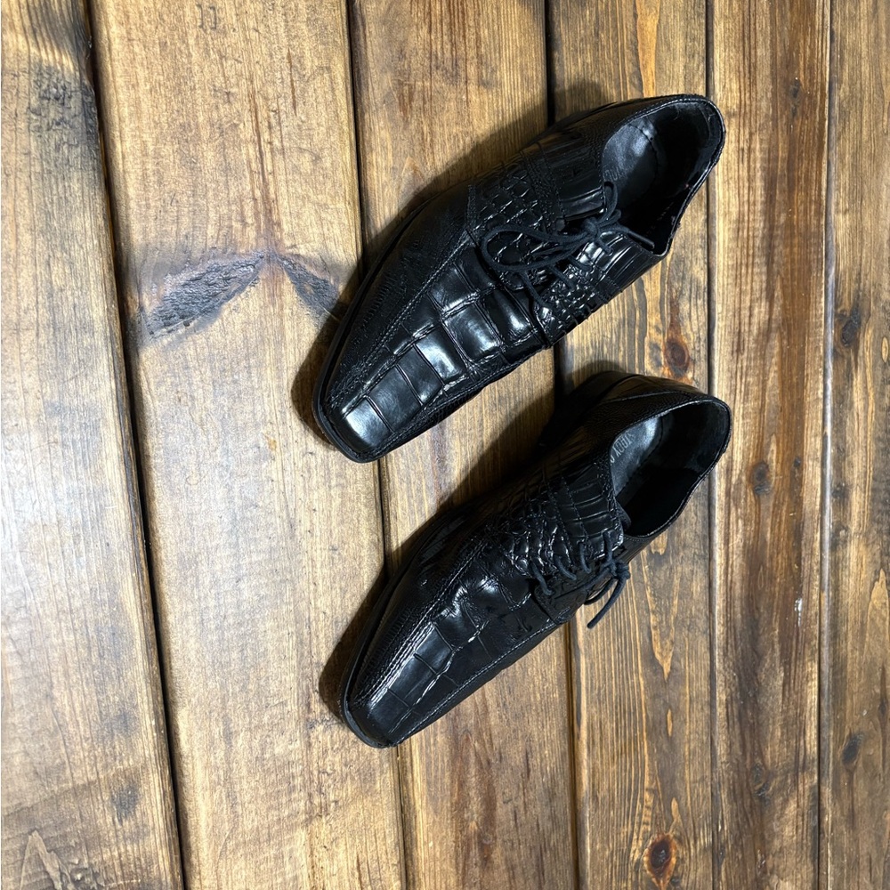 Stacey Adams Men's Black Crocodile Pattern Dress Shoes